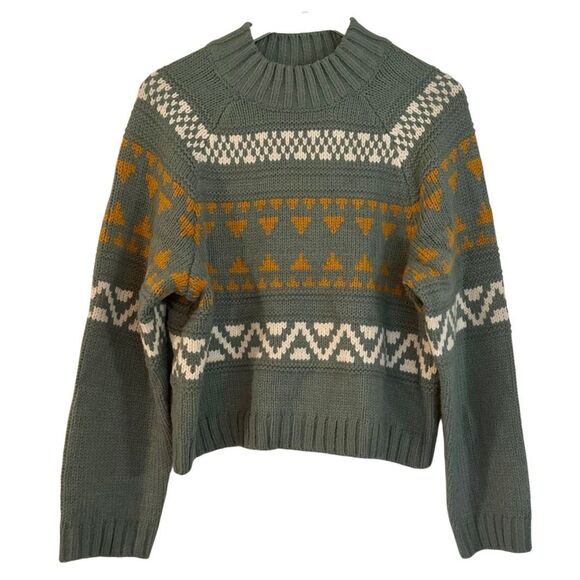 Universal Thread green fair isle mock neck sweater M - Picture 1 of 10